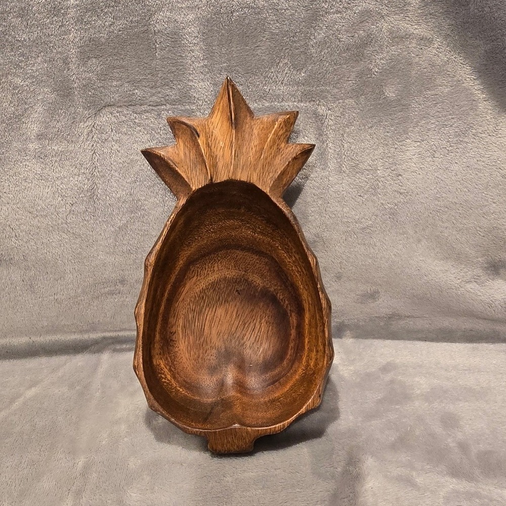 Vintage Monkey Pod Wood Pineapple Bowl Hand Carved Tropical Decor Brown 9"